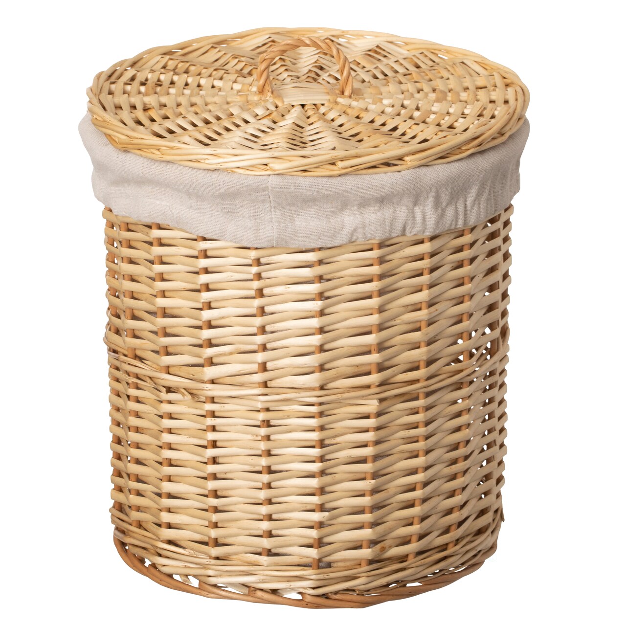 Wickerwise Round Willow Wicker Laundry Basket with Lid Side Handles & Removable Fabric Liner Natural Decorative Storage Hamper for Clothes Towels Blankets and Everyday Home Organization
